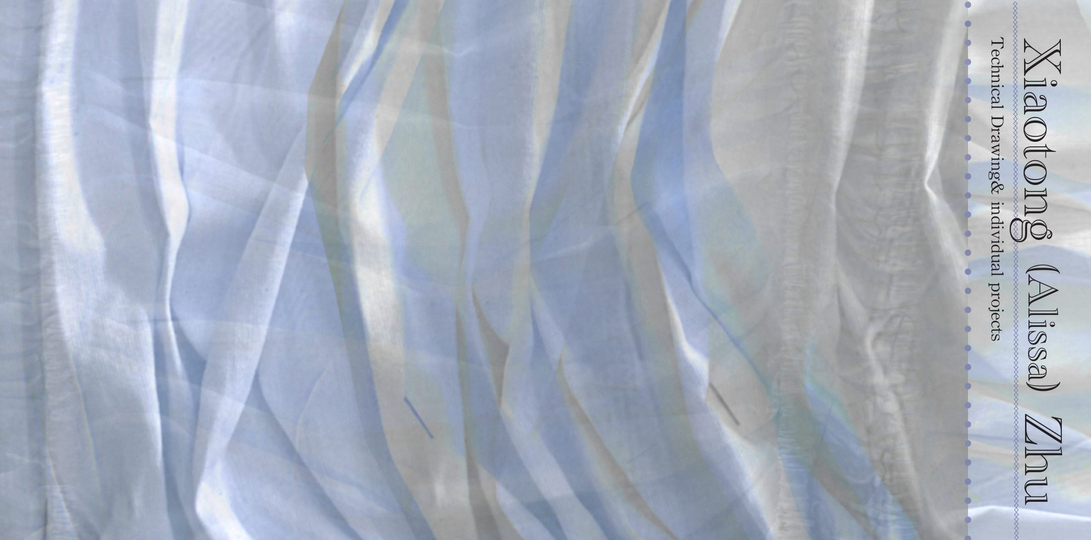 Sheer draped fabric, blue and ivory